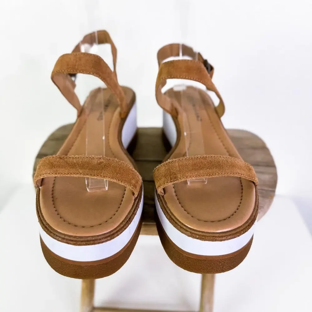 Lucky Brand LK-Tamri Suede Strap Wedge Platform Summer Sandals Cognac sz 9M NEW